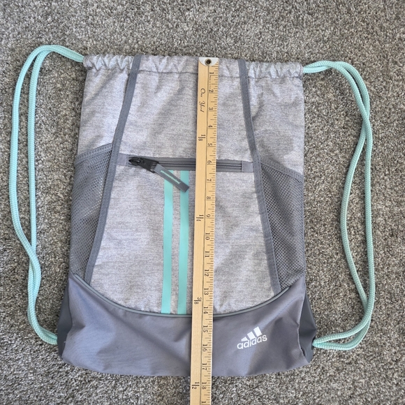 Adidas Unisex Alliance II Drawstring Backpack Gray Teal Bag w/ Lined Pockets - Picture 5 of 6